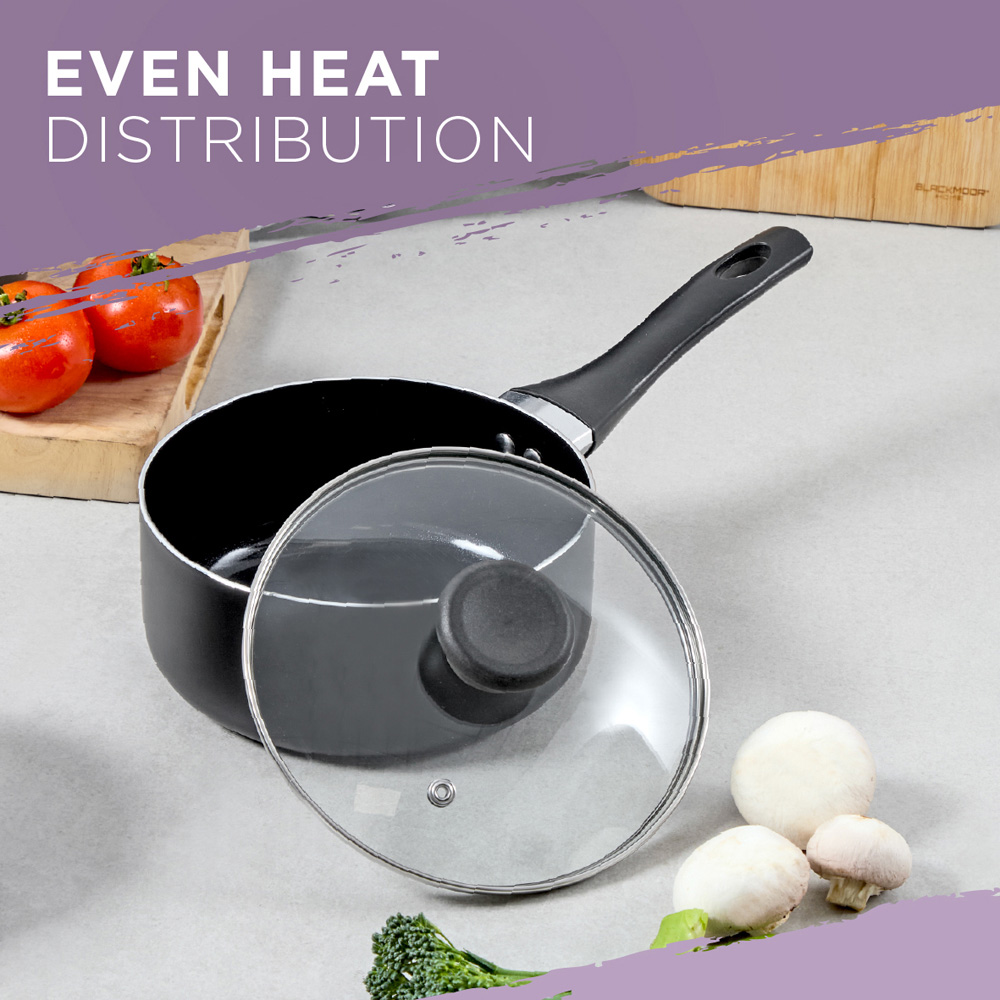 Blackmoor 18cm Black Ceramic Non-Stick Saucepan with Tempered Glass Lid Image 7