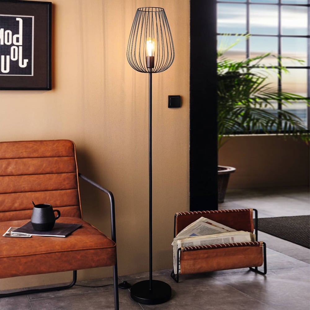 EGLO Newtown Black Caged Floor Lamp Image 2