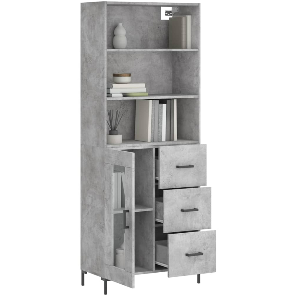 vidaXL Single Door 3 Drawer 3 Shelf Concrete Grey Highboard Image 3