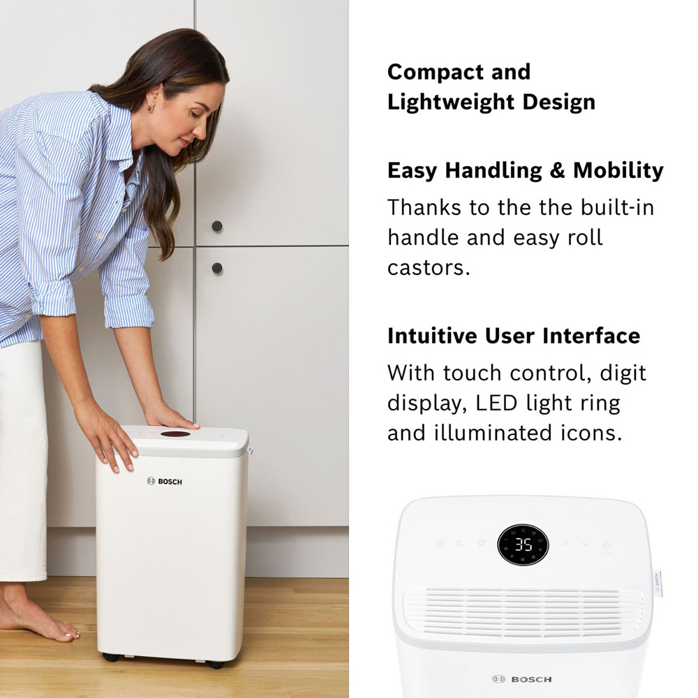 Bosch Dry 2000 White Lightweight Dehumidifier with LED Light Ring 12L Image 6