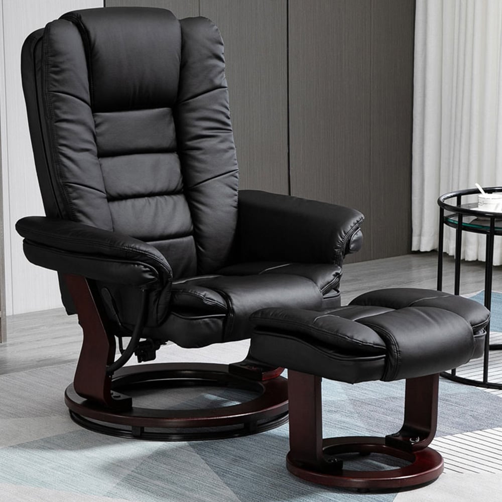 Portland Black PU Leather Manual Recliner Chair with Footrest Image 1