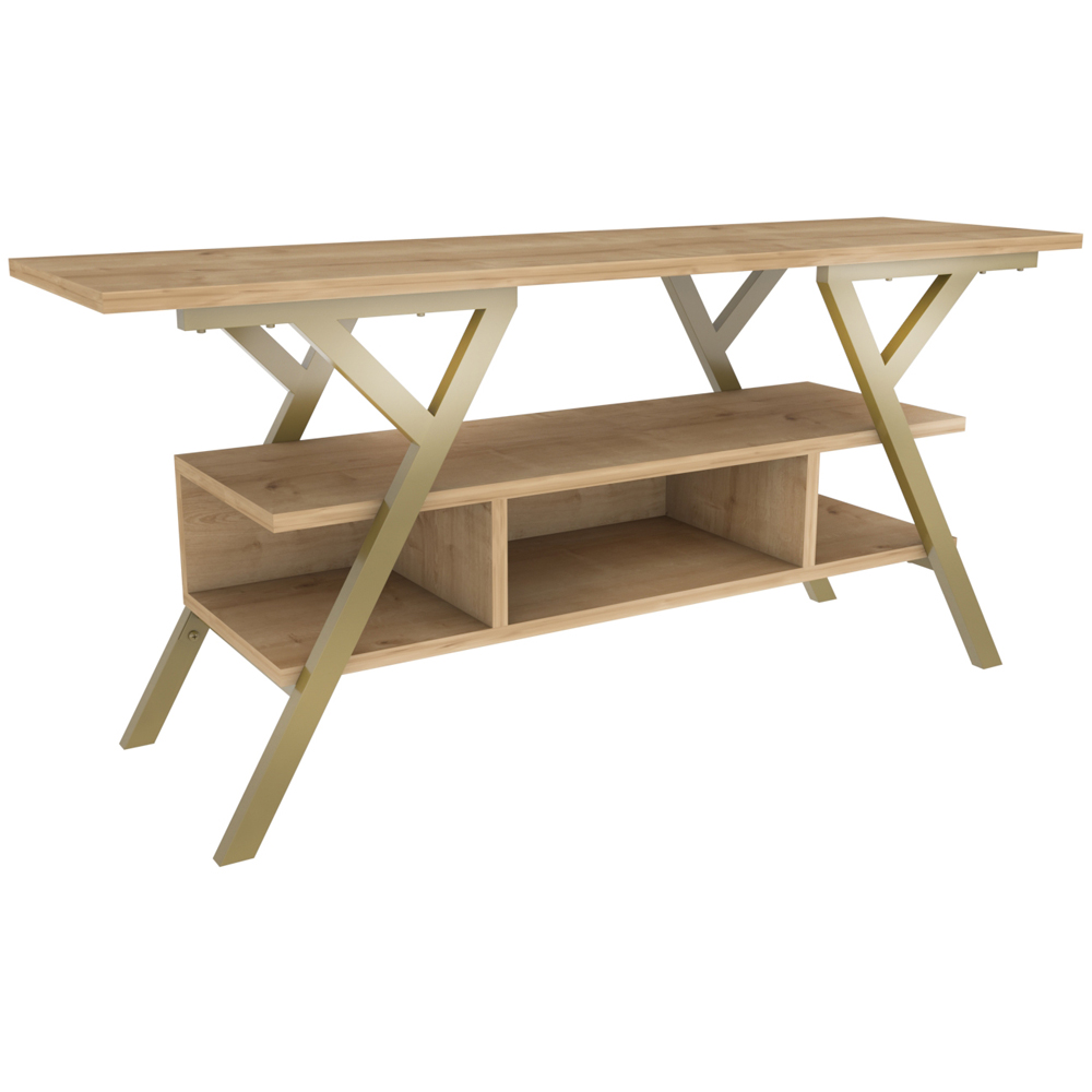 Decorotika Minerva Decorative 4 Open Shelf Gold and Oak TV Unit Image 2