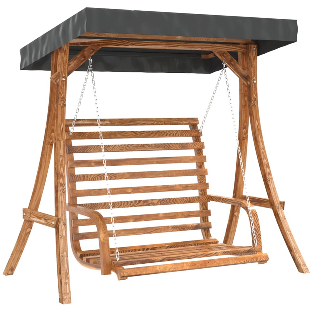 vidaXL Brown and Anthracite Solid Spruce Wood High Backrest Swing Bed with Canopy Image 2