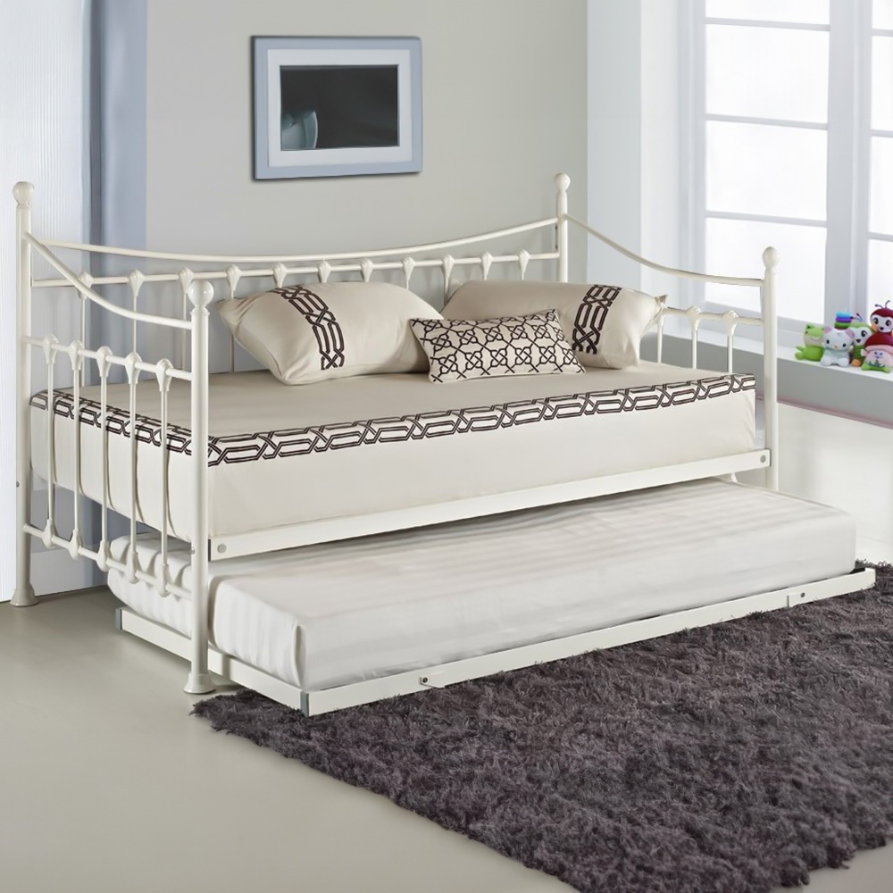 Portland Single White Metal Day Bed with Mattress Image 1