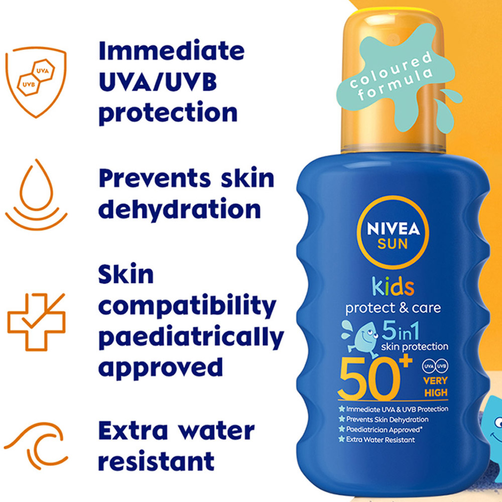 Nivea Sun Kids Protect and Care Coloured Sun Cream Spray SPF50+ 200ml Image 4