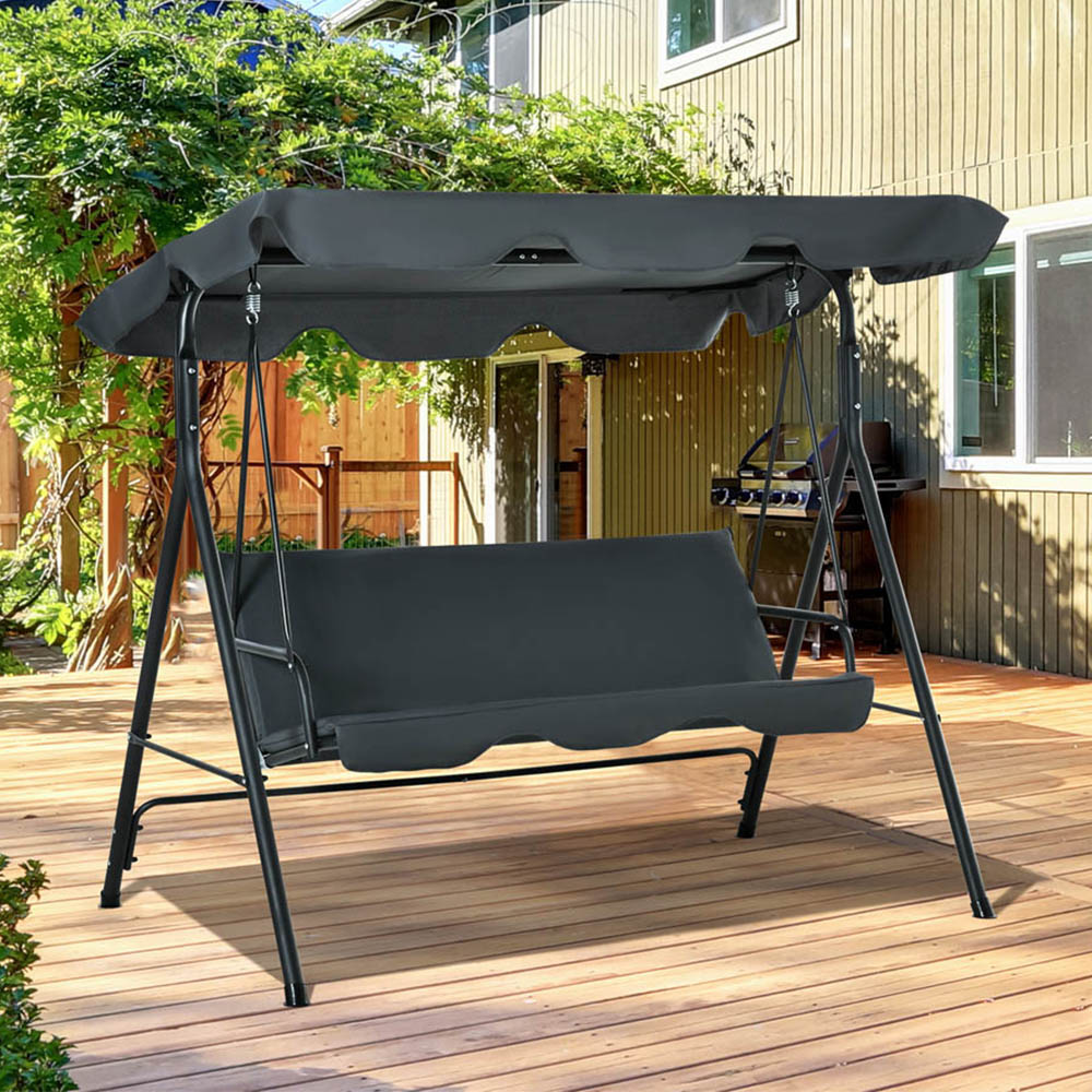 Outsunny 3 Seater Dark Grey Swing Chair with Canopy Image 1