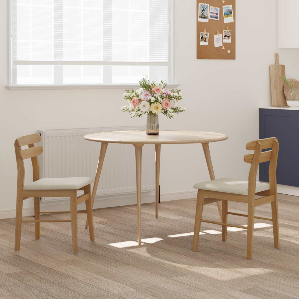 vidaXL Set of 2 Natural Rubberwood Rectilinear Vintage Dining Chairs Image 9