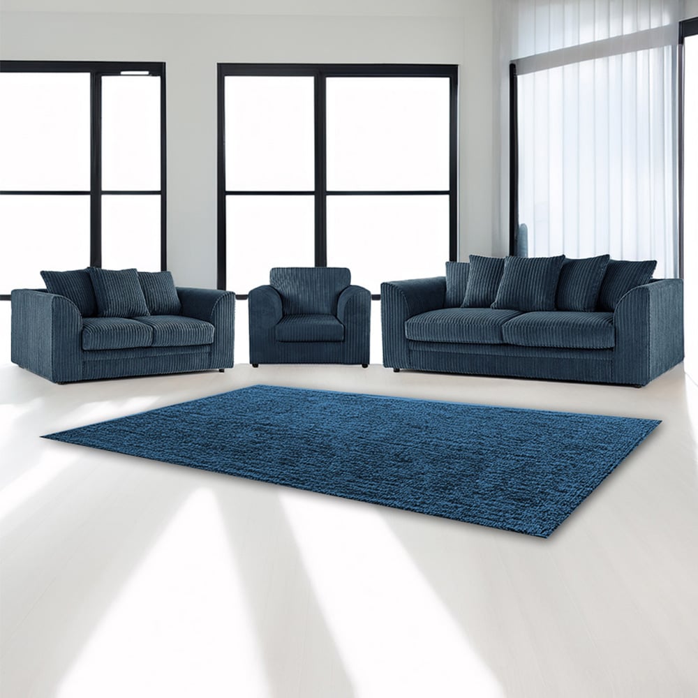Luxor 6 Seater Navy Blue Jumbo Cord Scatter Back Sofa Suite Image 1
