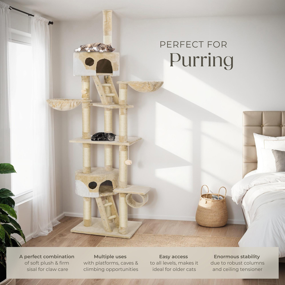 tectake Hansi Beige and White Cat Tree with Scratching Posts 260cm Image 3