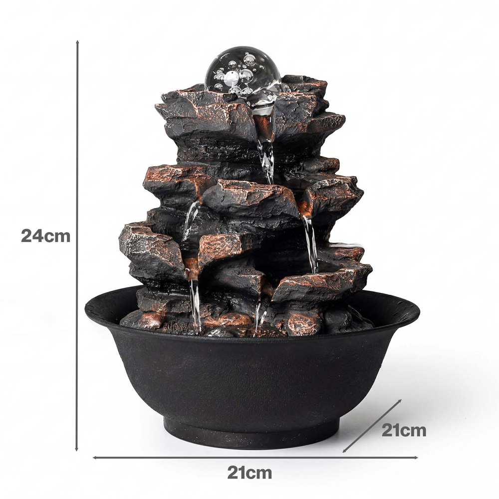 Spector Brown Resin Indoor Tabletop Water Fountain with LED Glass Ball Image 9