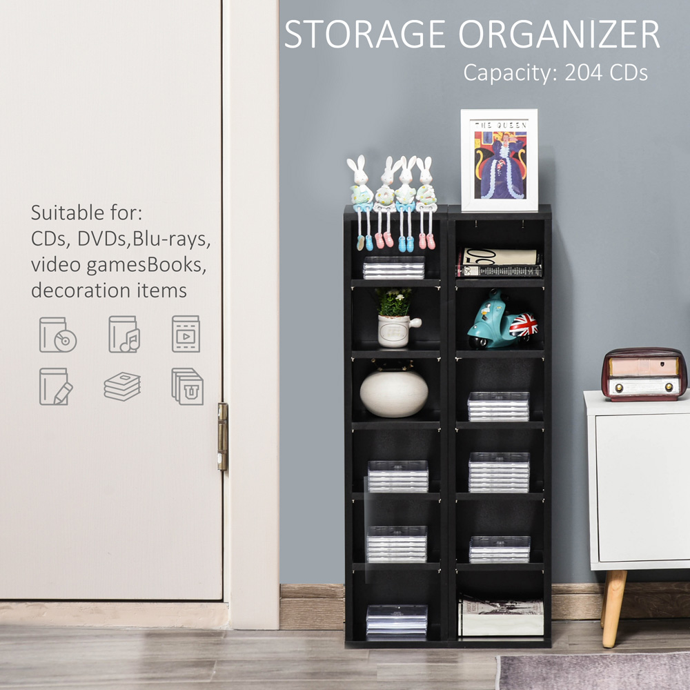 HOMCOM 5 Adjustable Shelf Black CD Storage Units Set of 2 Image 5