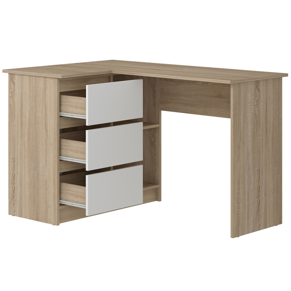 Kudl Universal 3 Drawer 2 Shelf Computer Desk Sonoma Oak and White Image 2