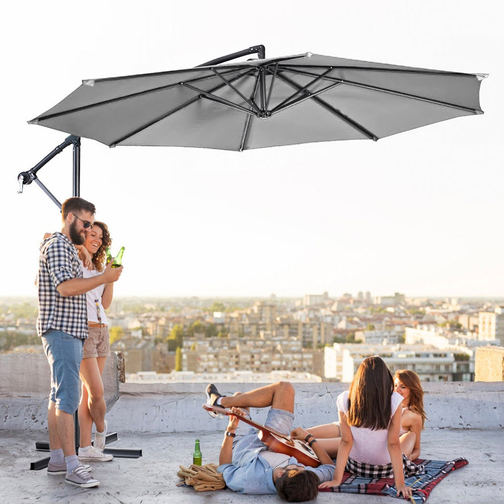 Living and Home Light Grey Crank and Tilt Parasol with Cross and Fillable Base 3m Image 2