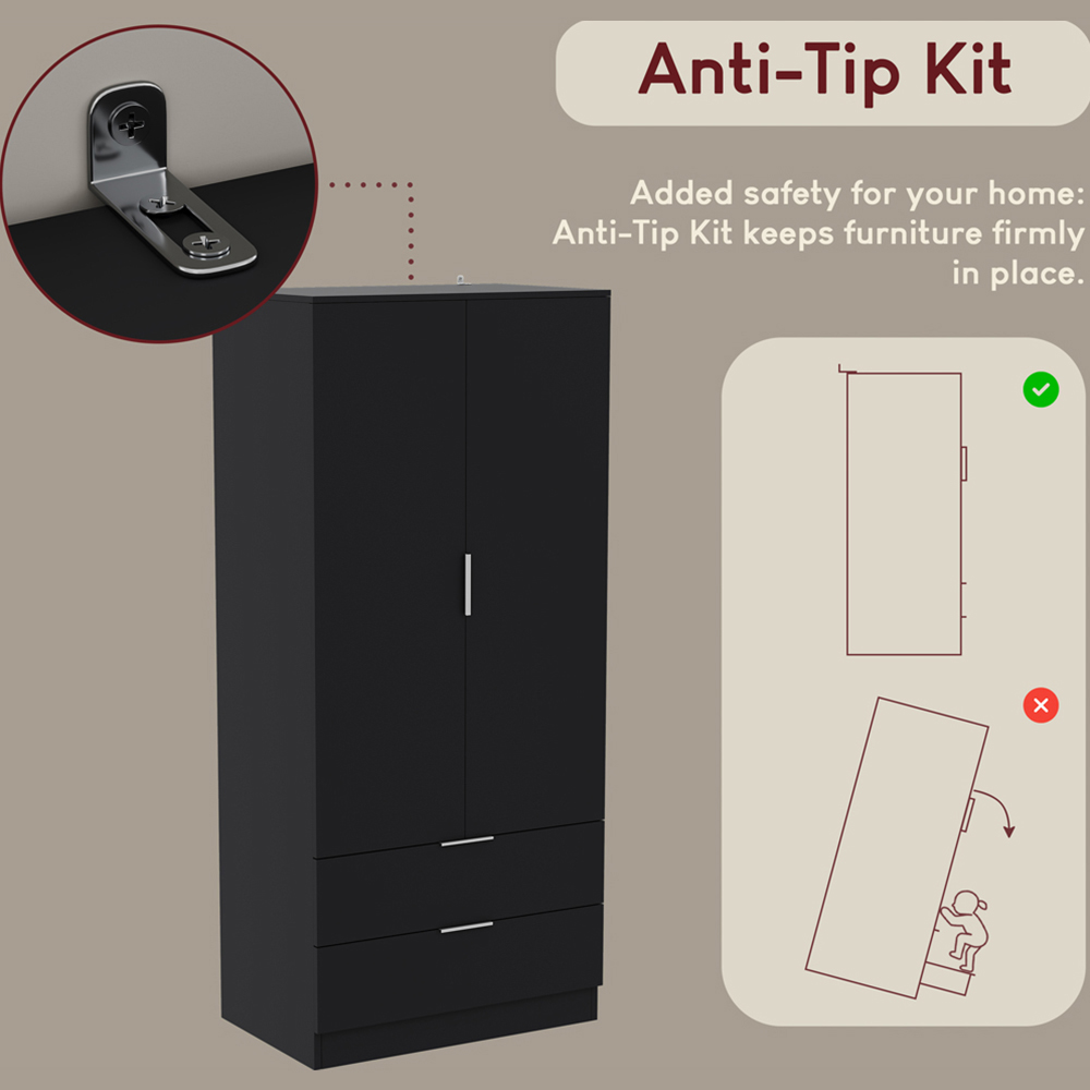 VIDA DESIGNS Trega 2 Drawer 2 Door Black Wardrobe Image 7