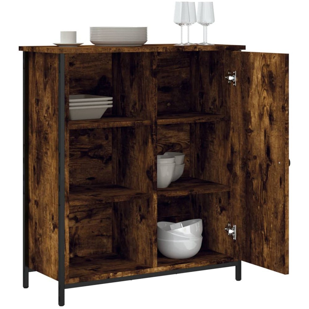 vidaXL Single Door 3 Shelf Smoked Oak Sideboard Image 4