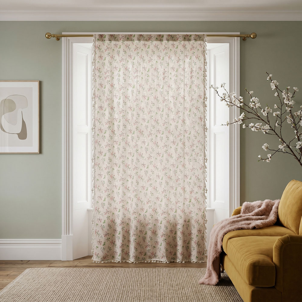 Living and Home Beige Bohemian Botanical Print Semi Sheer Curtain 245 x 150cm Image 7