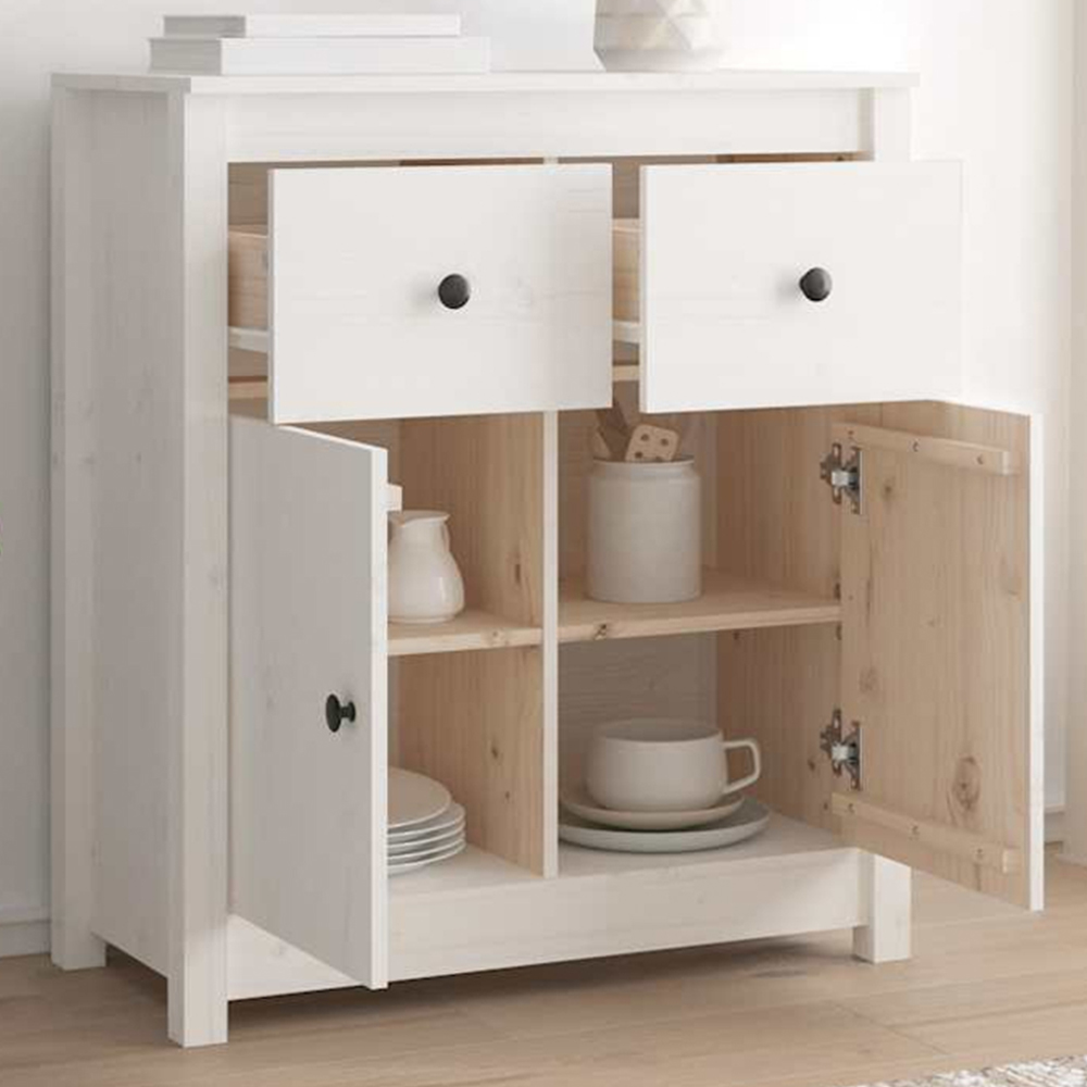 vidaXL 2 Door 2 Drawer White Solid Pine Wood Sideboard Image 1