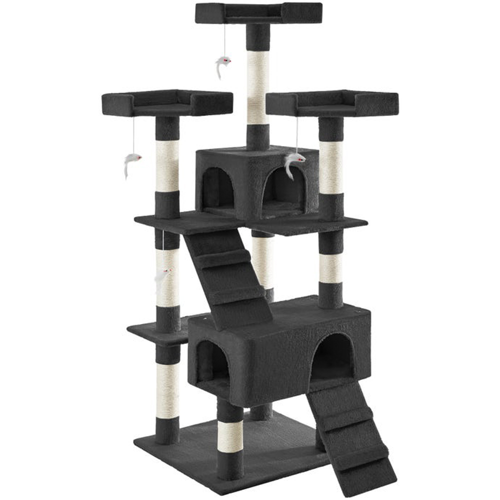 tectake Barney Black Cat Tree with Scratching Posts 170cm Image 1