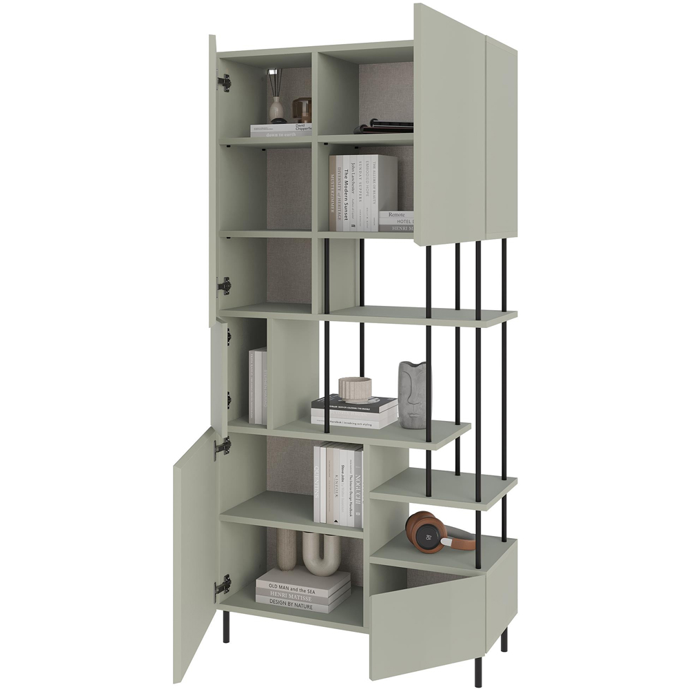 Decortie Key 5 Door 4 Shelf Ash Green Bookcase Image 4