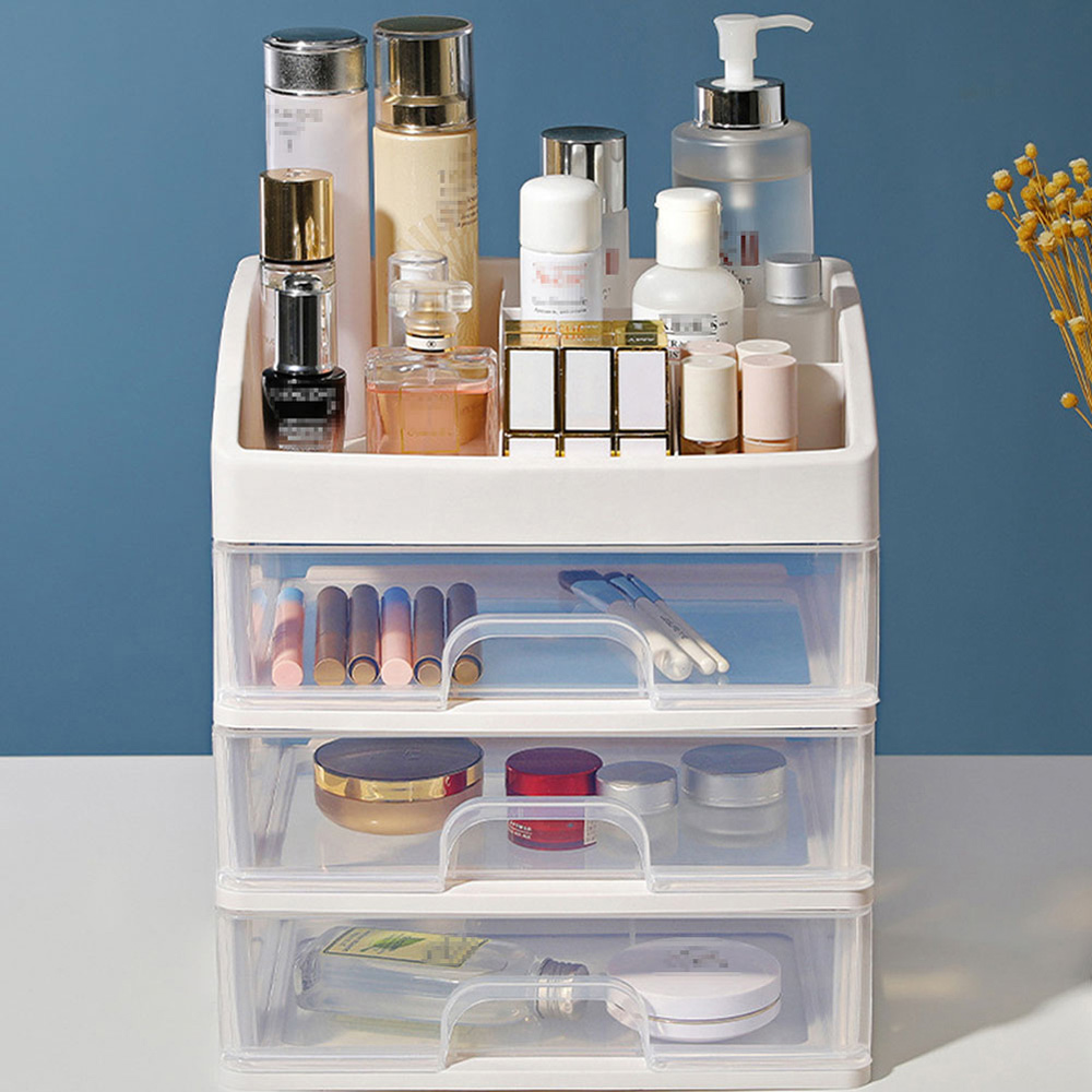 Living and Home White 3 Drawers Plastic Makeup Organiser Image 4
