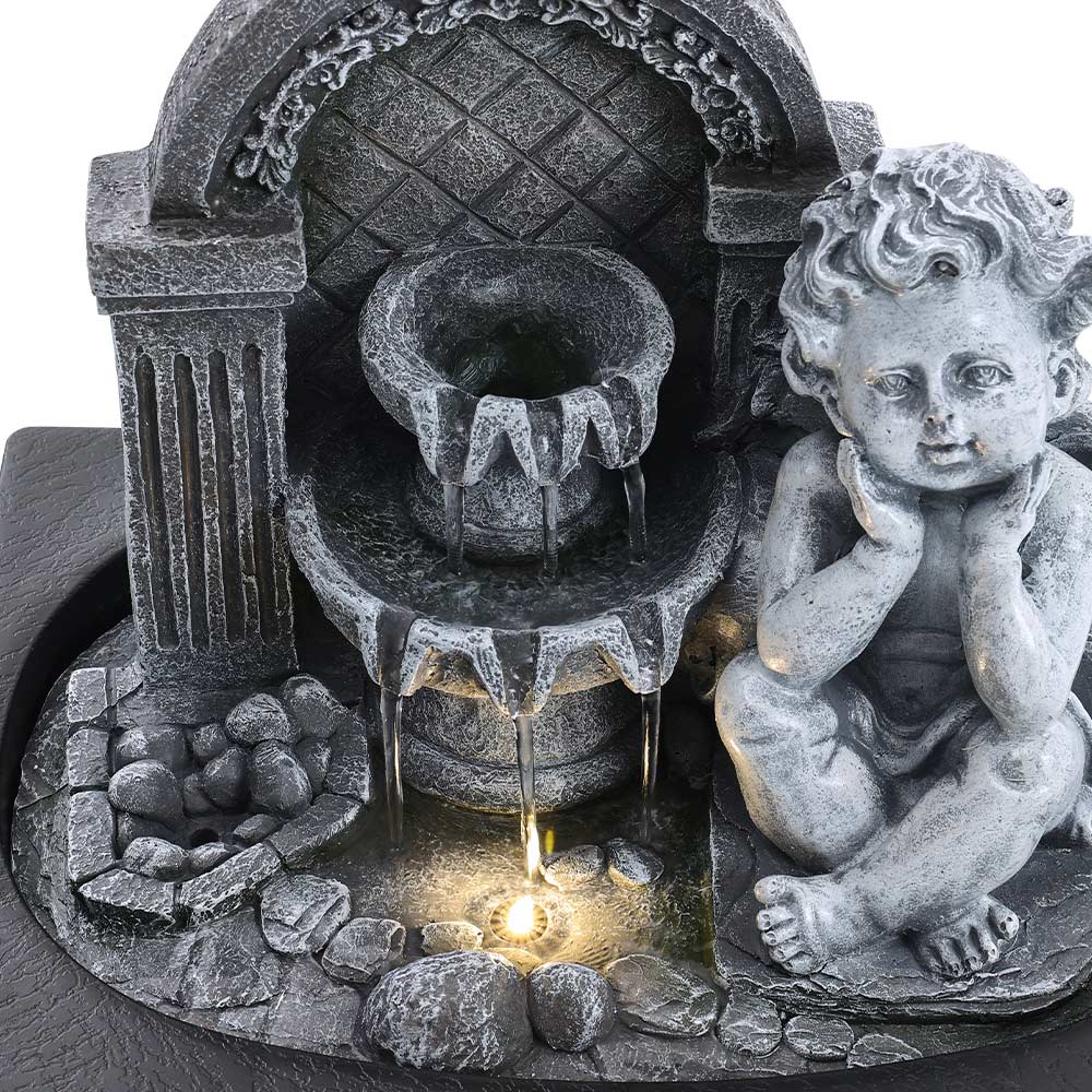 Living and Home Cherub Tabletop Resin Water Feature with Light Image 5