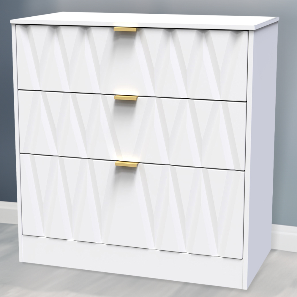 Crowndale Las Vegas 3 Drawer White Matt Deep Chest of Drawers Ready Assembled Image 1