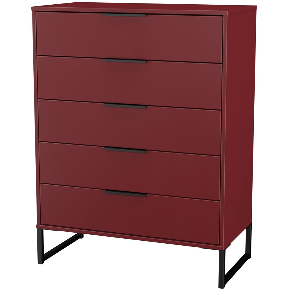 Crowndale Hong Kong 5 Drawer Red Matt Chest of Drawers Ready Assembled Image 2