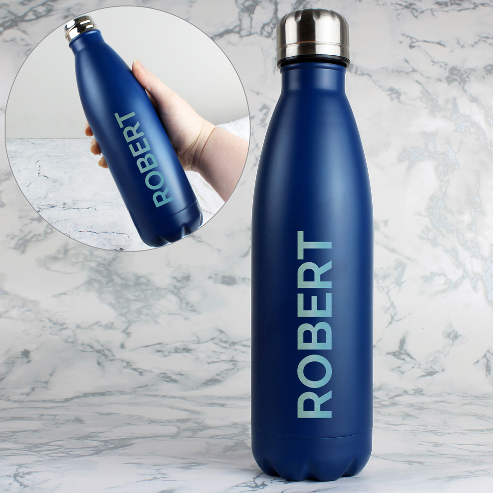 Personalised Memento Bold Name Blue Metal Insulated Drinks Bottle Image 3