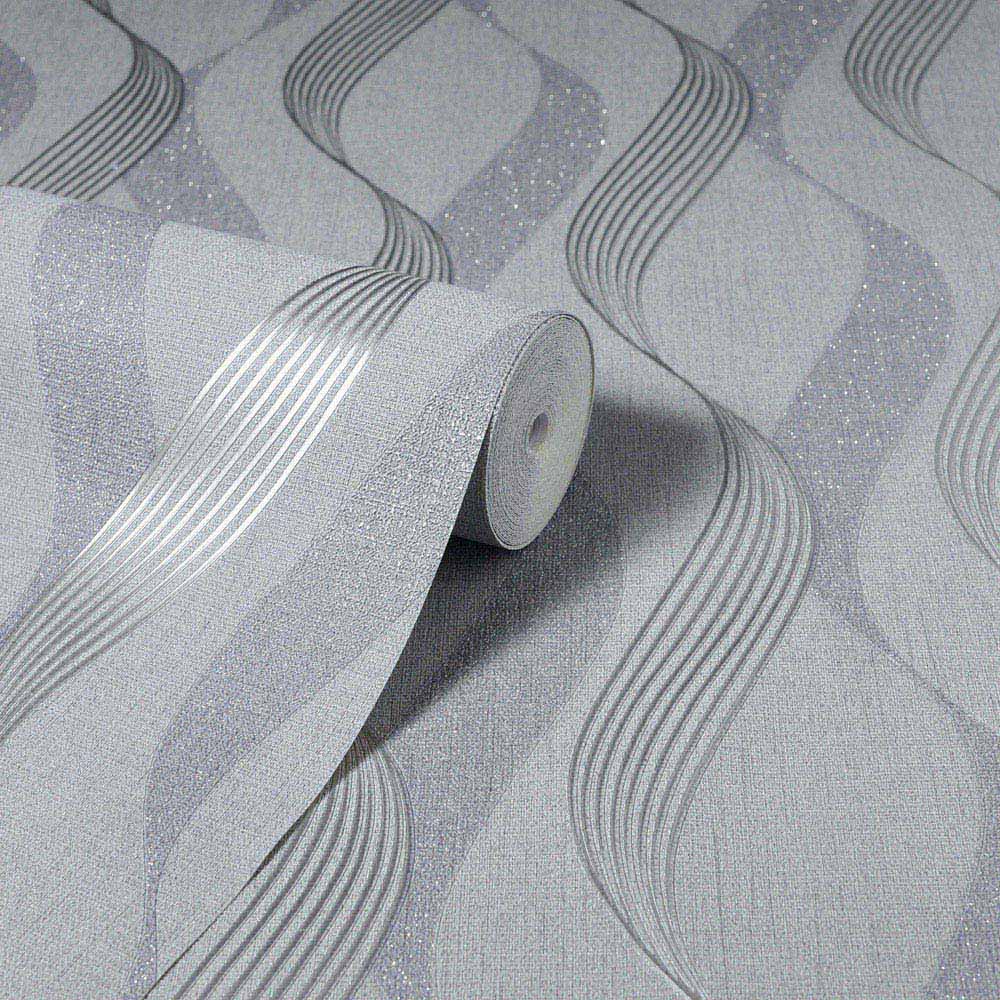 Arthouse Luxe Ribbon Charcoal and Silver Wallpaper Image 2