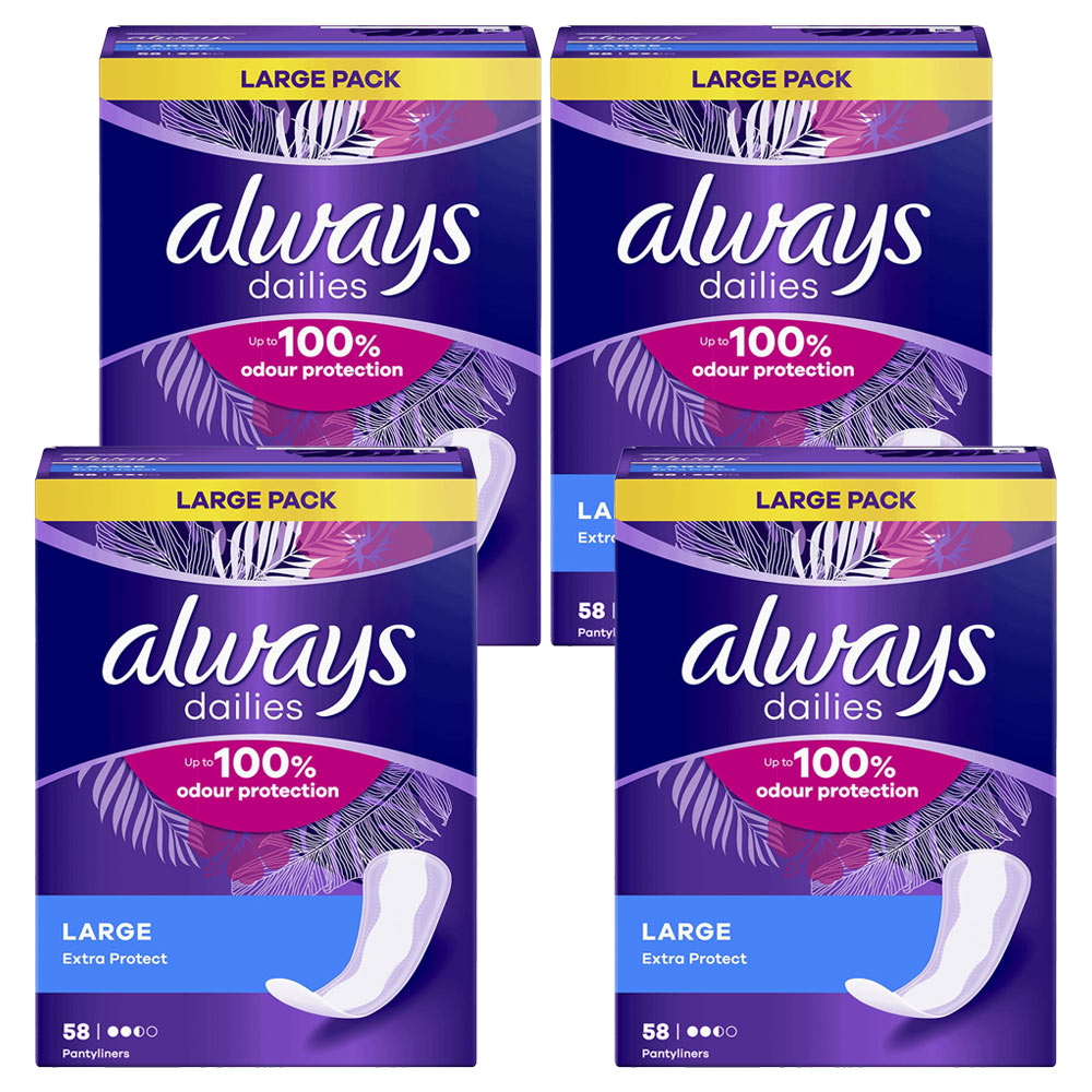 Always Large Dailies Panty Liners 58 Pack Case of 4 Wilko