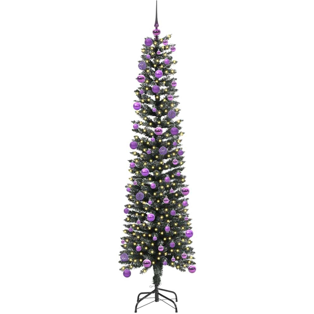 vidaXL Pre-Lit Lilac Baubles Green Artificial Christmas Tree 6ft Image 1