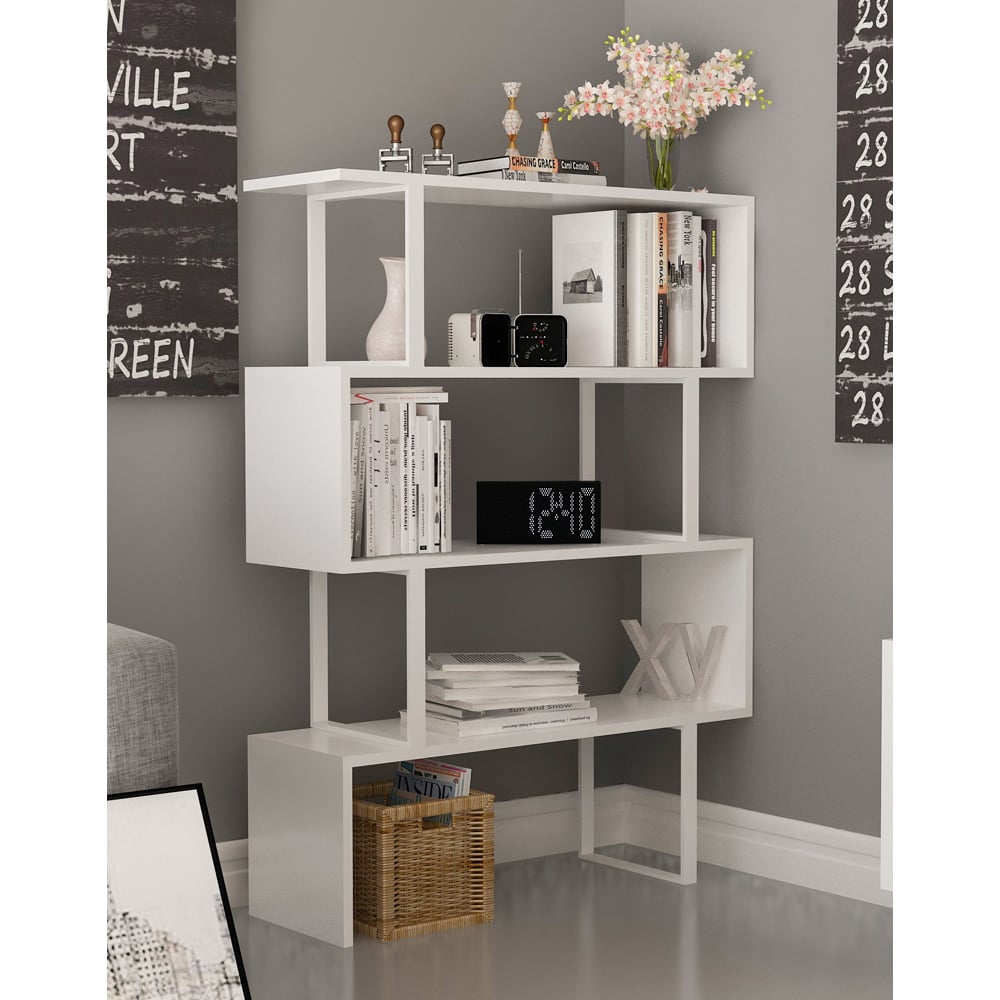 Decorotika Adriana 4 Shelf White Geometric Bookcase Image 3