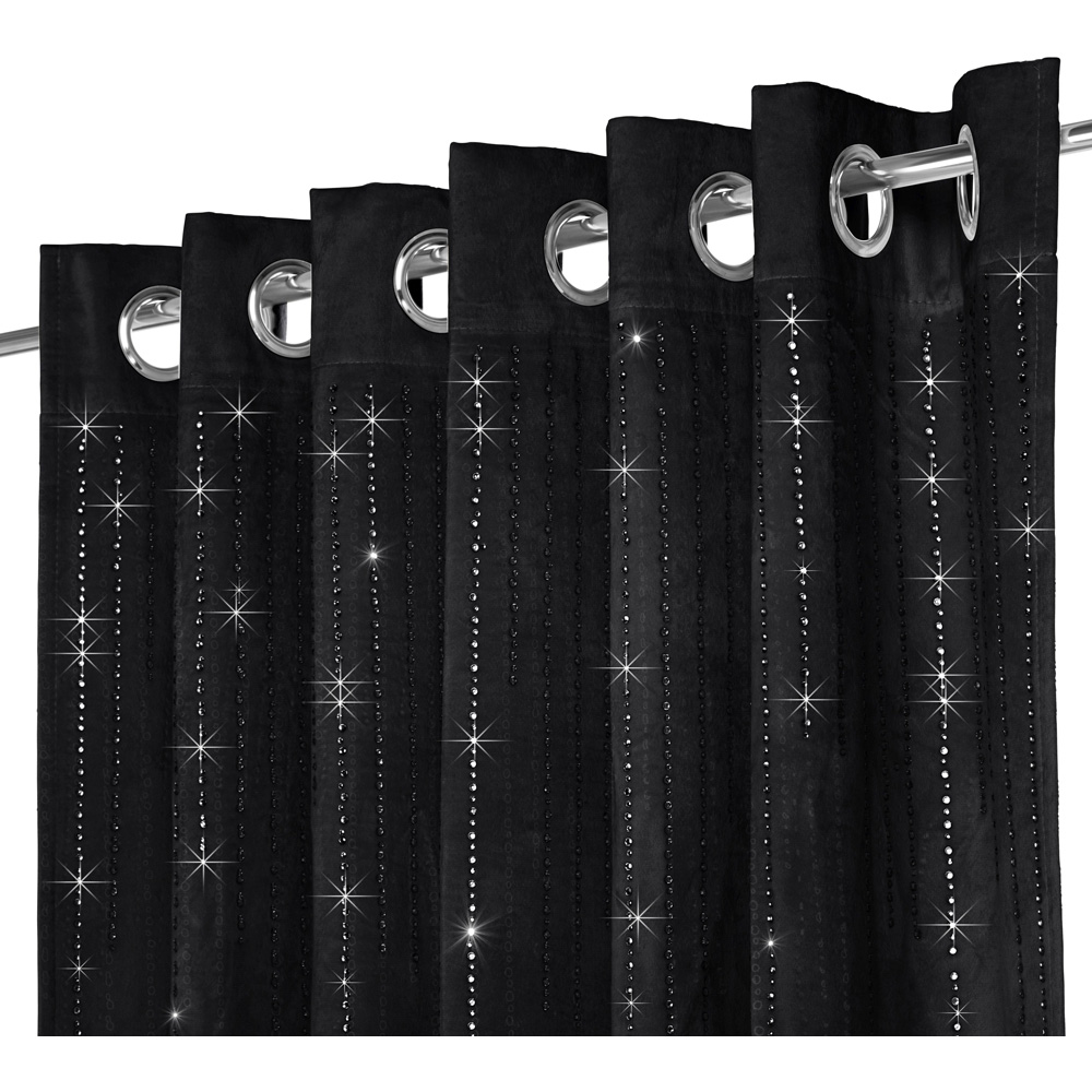 Alan Symonds Black Cascading Diamante Studs Velvet Blackout Ring Top Eyelet Curtains 117 x 137cm Image 6