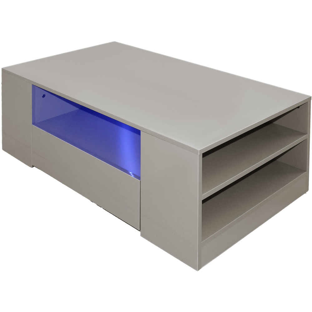 Comfy Living 5 Shelf 2 Drawer Grey High Gloss LED Coffee Table Image 2