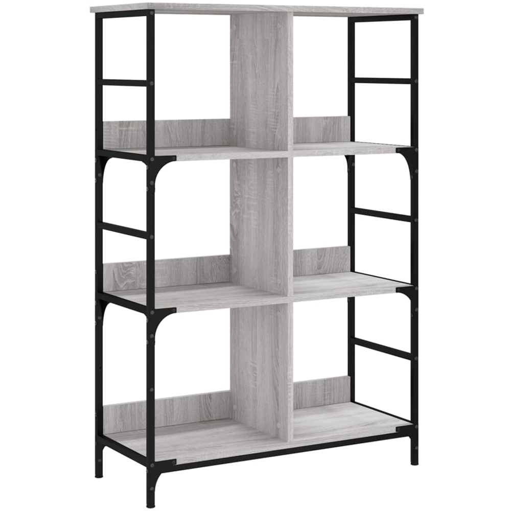 vidaXL 6 Shelf Grey Sonoma and Black Wood and Steel Wide Bookcase Image 2