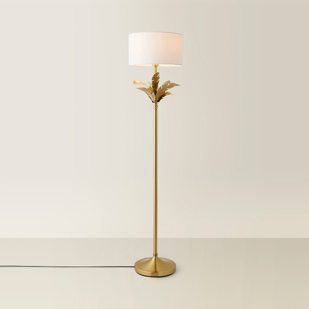 ValueLights Christina White and Gold Palm Leaf Detail Single Stem Floor Lamp and Bulb Image 5