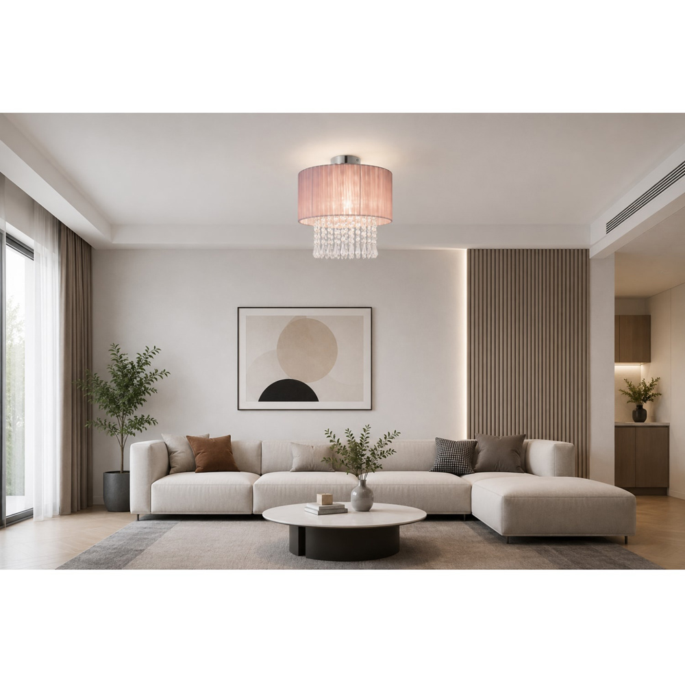 Cosylyte Winni Modern Beaded Voile Pink Shade Chrome Ceiling Light Image 7