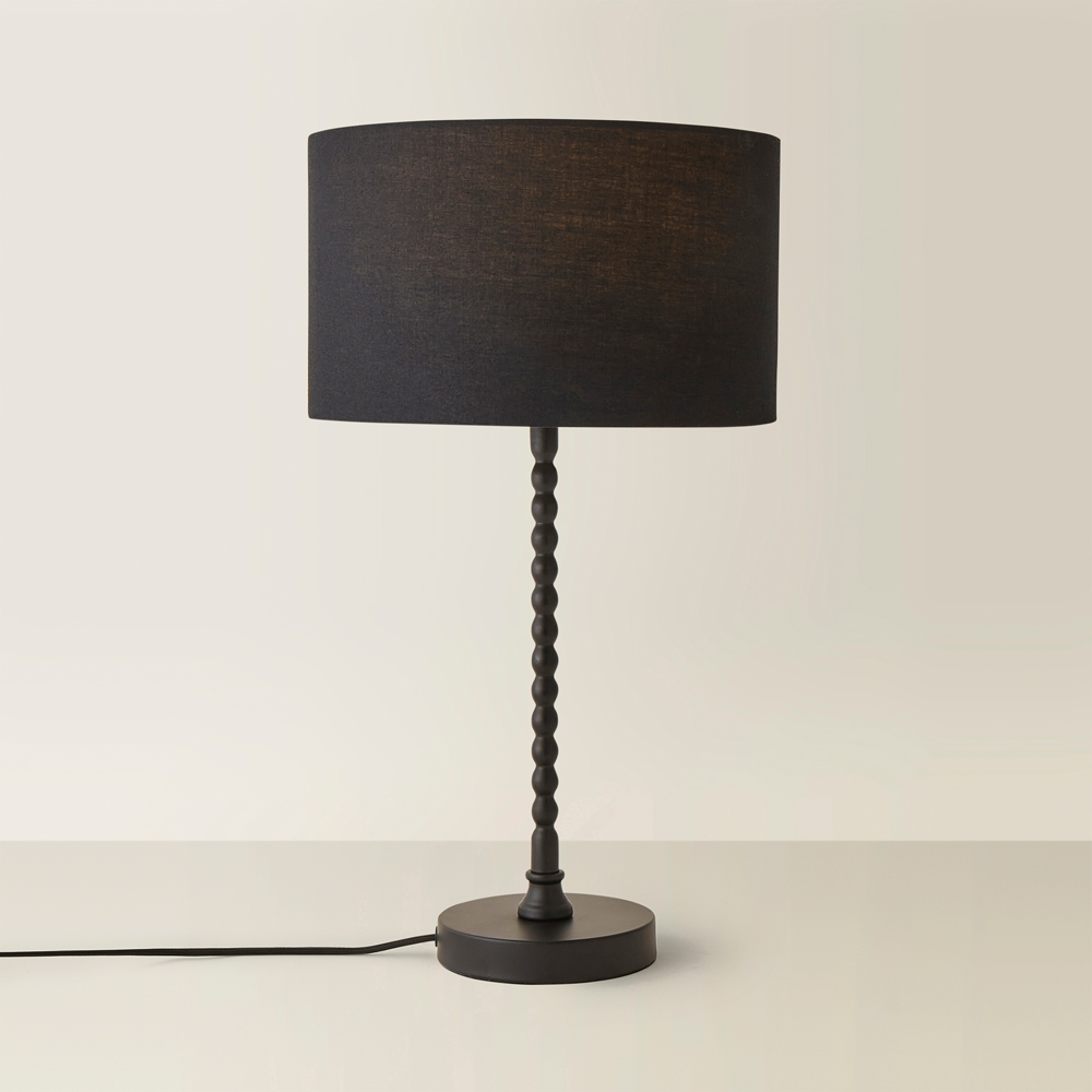 ValueLights Maeve Black Fabric Drum Shade Bobbin Bobble Table Lamp and Bulb Image 5