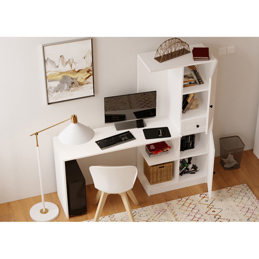Evu Maison 2 Door Single Drawer Home Office Desk with Bookcase Image 6