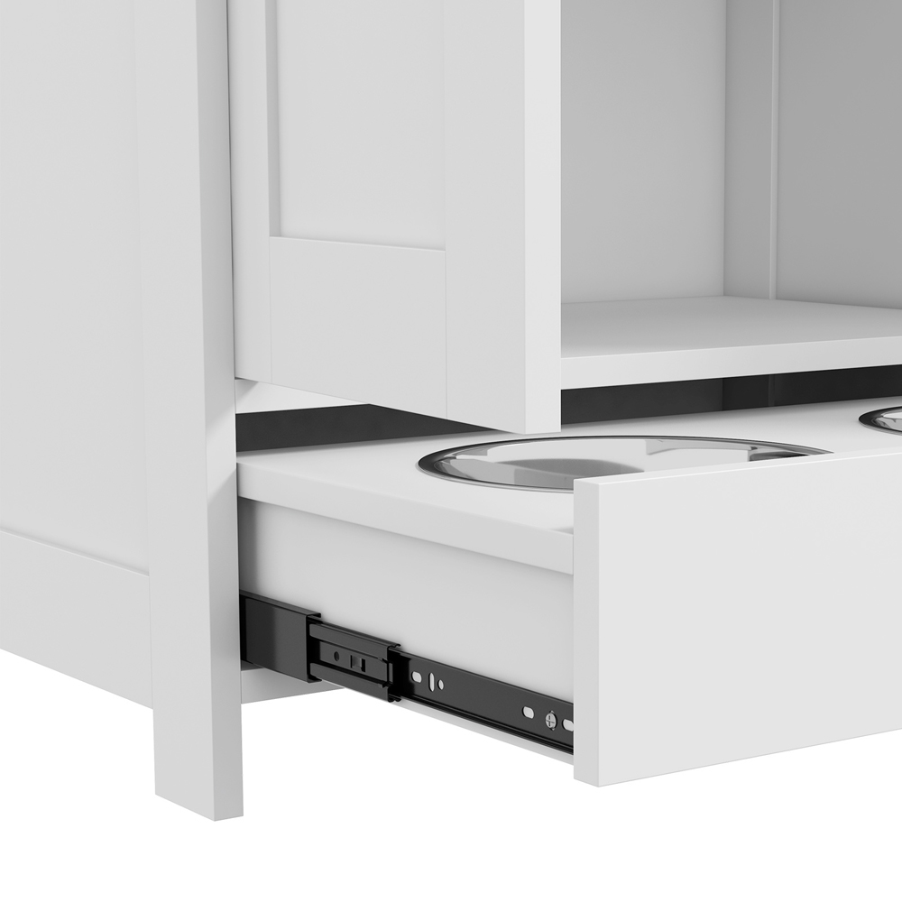 PawHut White Pet Feeding Station with Storage Image 5