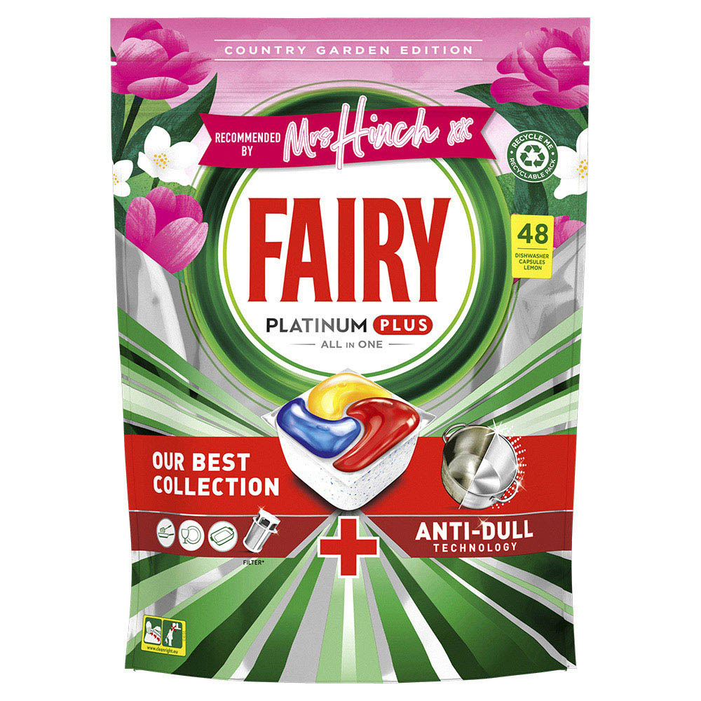 Fairy Platinum Plus Mrs Hinch All in One Lemon Dishwasher Tablet 48 Pack Image 1