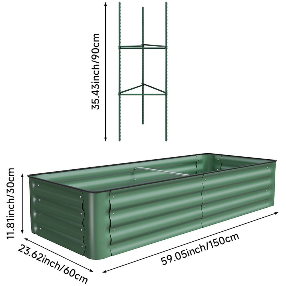 Living and Home Green Corrugated Galvanised Steel Planter Bed with Stand Image 8
