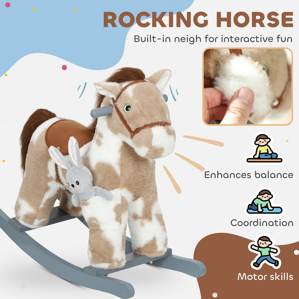 Tommy Toys AIYAPLAY Kids Brown Ride On Rocking Horse with Interactive Sounds and Rabbit Doll Image 8