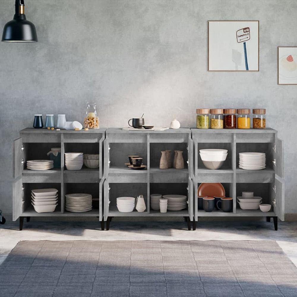 vidaXL 4 Door Concrete Grey Wooden Sideboard Set of 3 Image 1