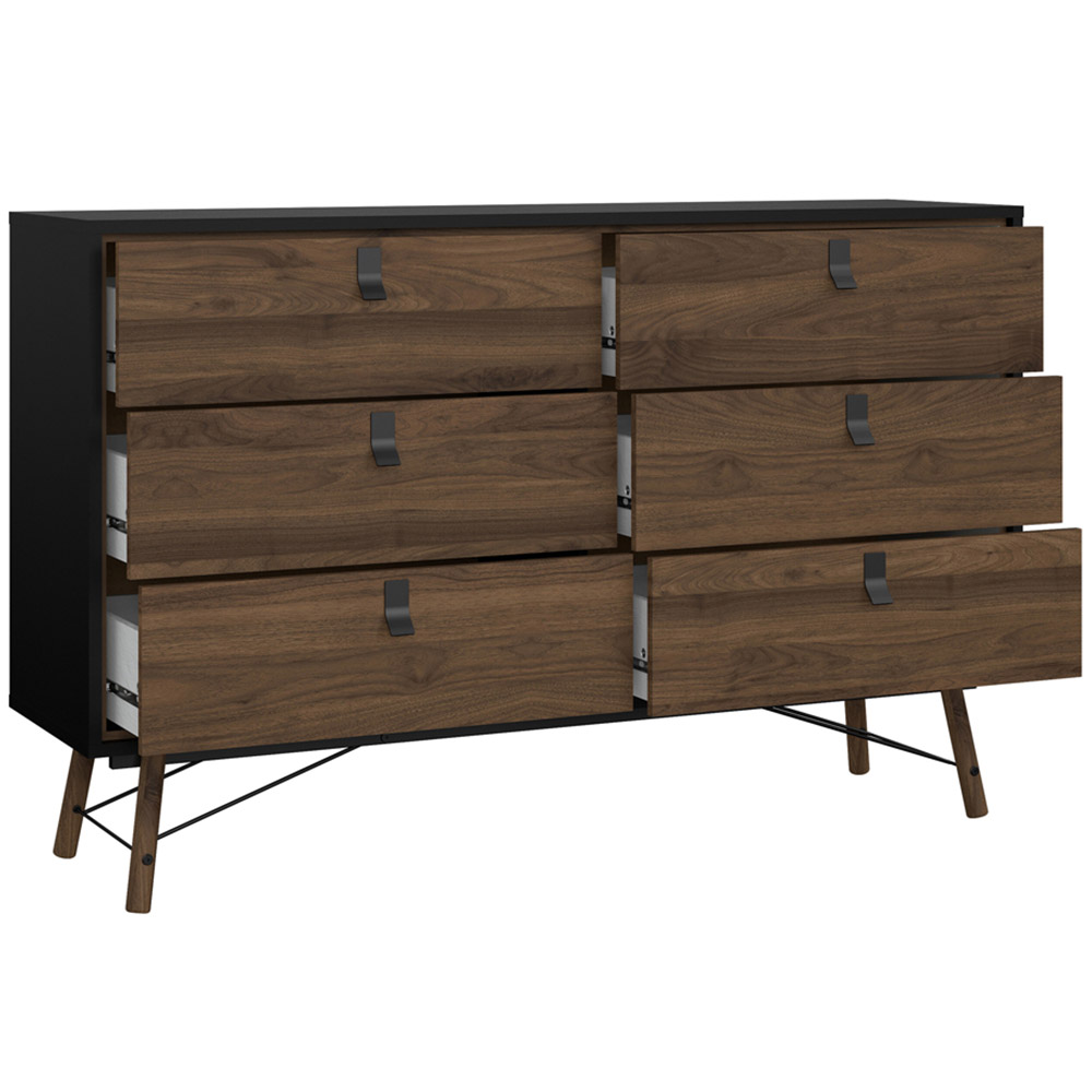 Florence Ry 6 Drawer Matt Black and Walnut Chest of Drawer Image 4