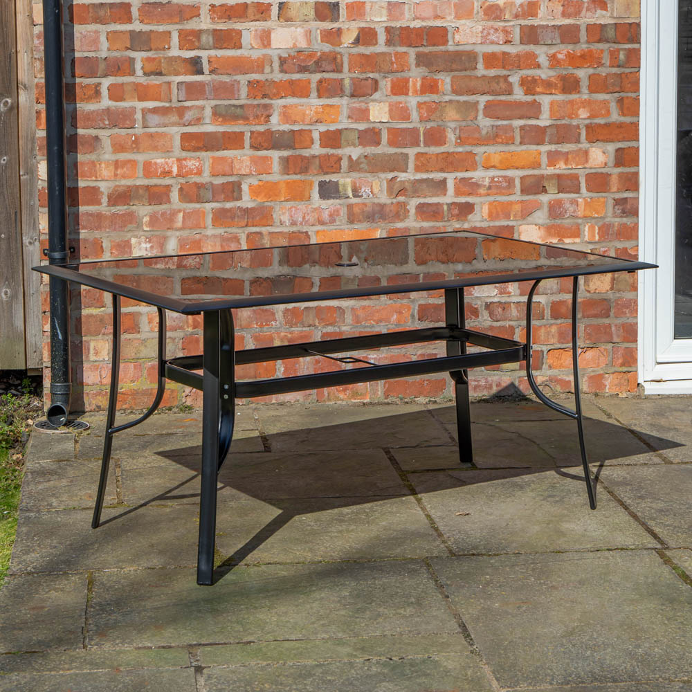 Samuel Alexander 6 Seater Glass Top Outdoor Dining Set with Grey Banana Lit Parasol and Base Image 7