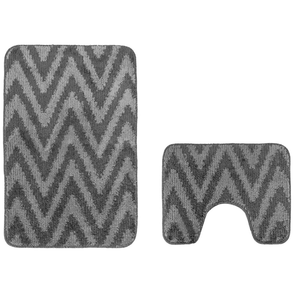 Velosso Chevron Stripe Grey Bath Mat Set Image 3