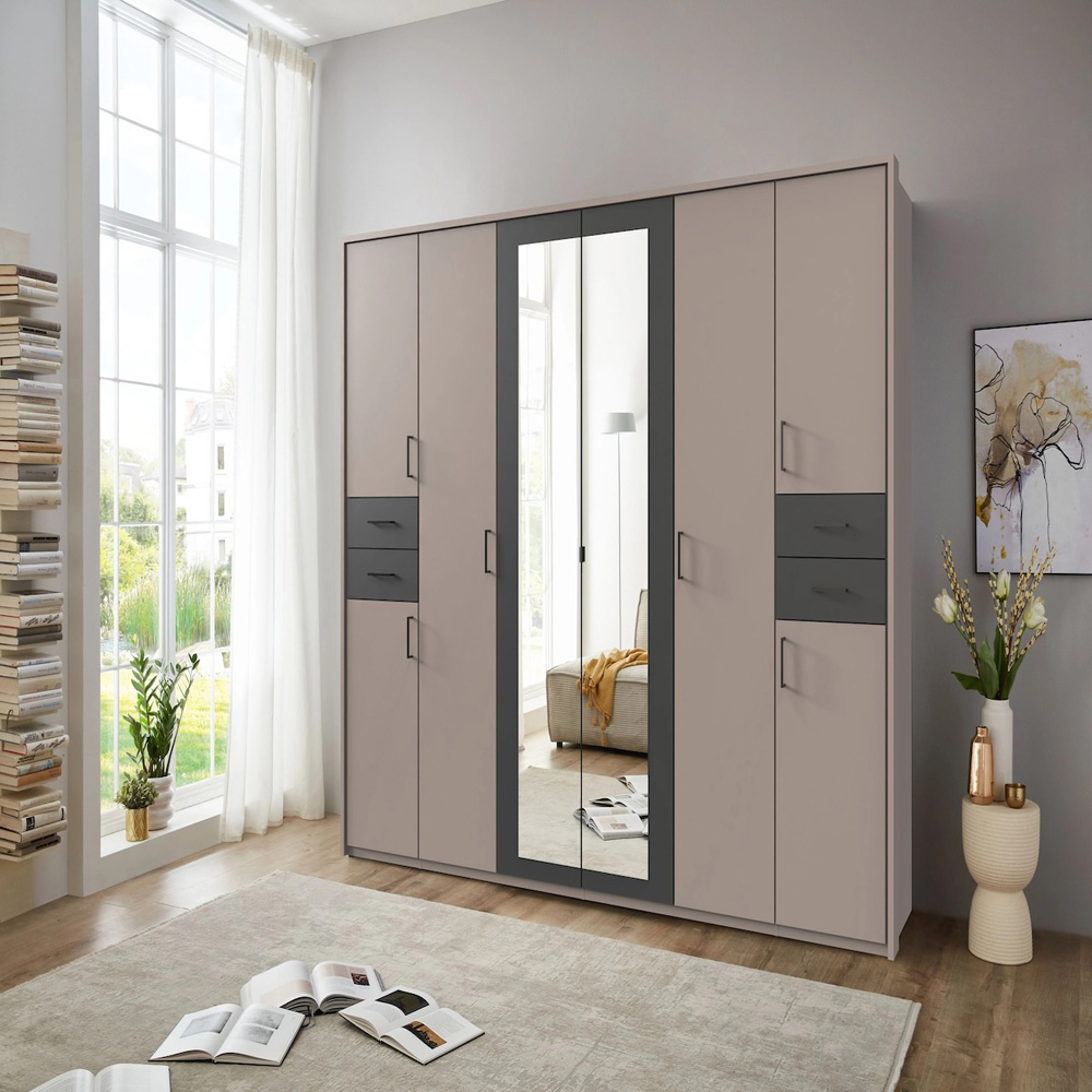 TJ'S Vegas 6 Door 4 Drawer Sahara Grey Mirrored Wardrobe Image 5