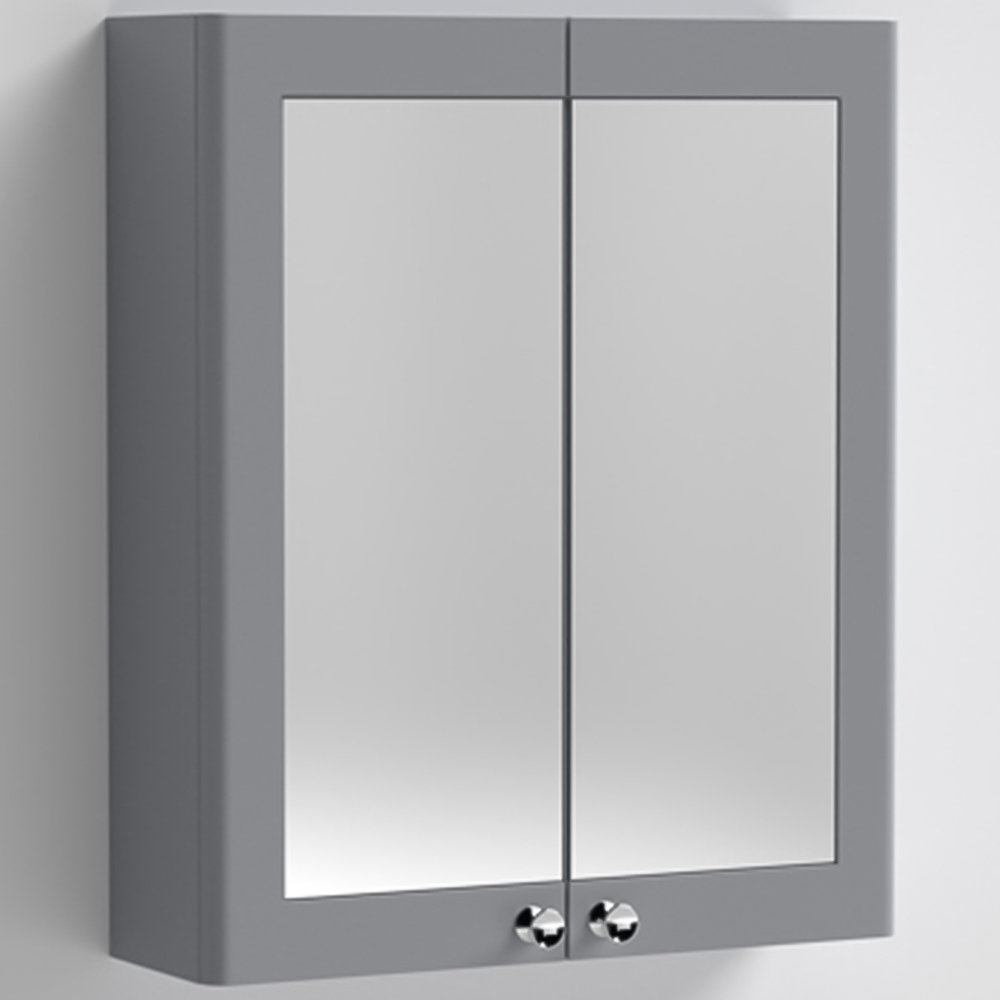 nuie Classique 2 Door Satin Grey Wall Hung Mirror Cabinet Image 1