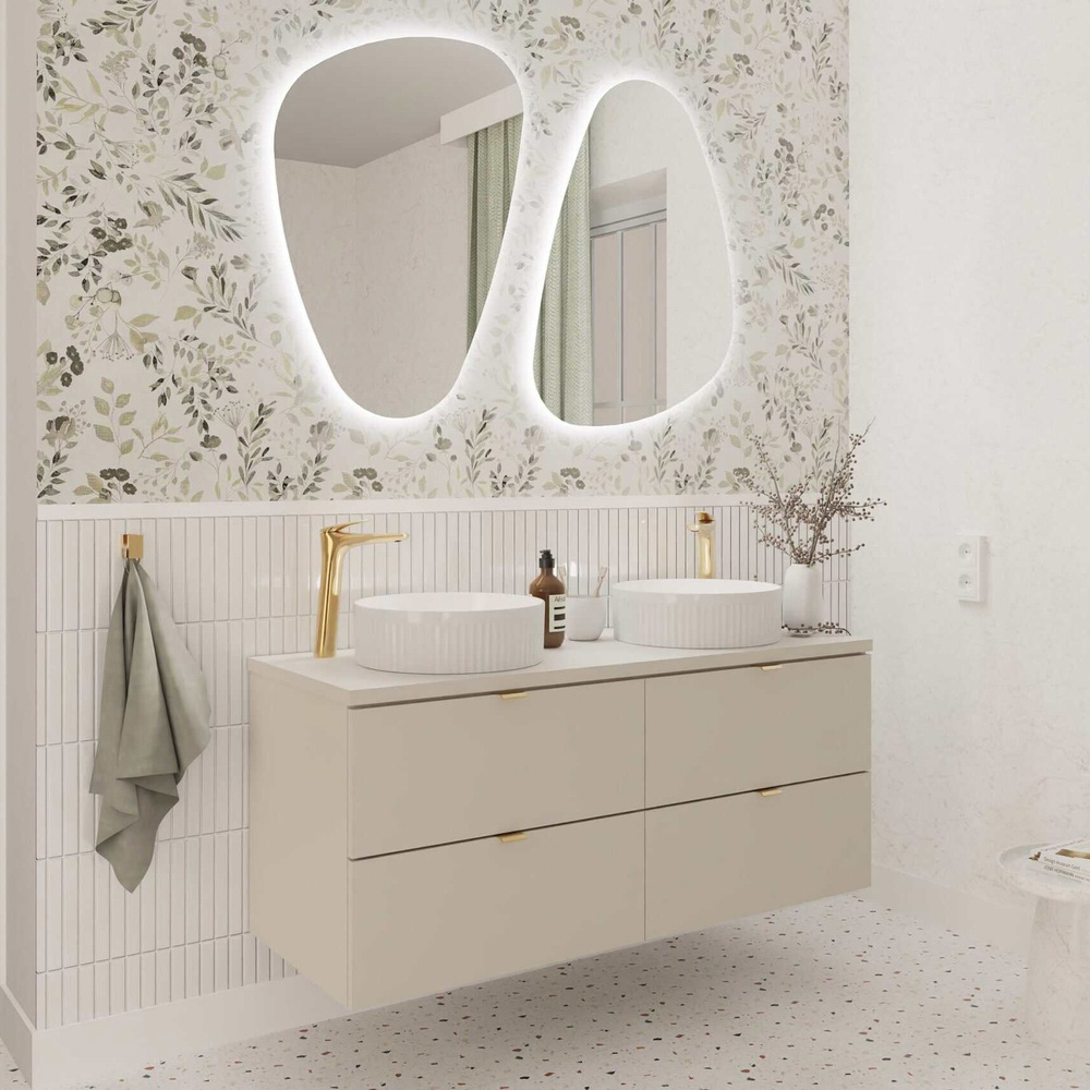 Impact Furniture Dalia 2 Drawer Beige Wall Hung Countertop Vanity Unit 600mm Image 7